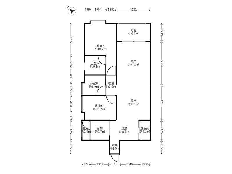 3室2廳1陽(yáng)臺(tái) 和諧世紀(jì)戶型圖