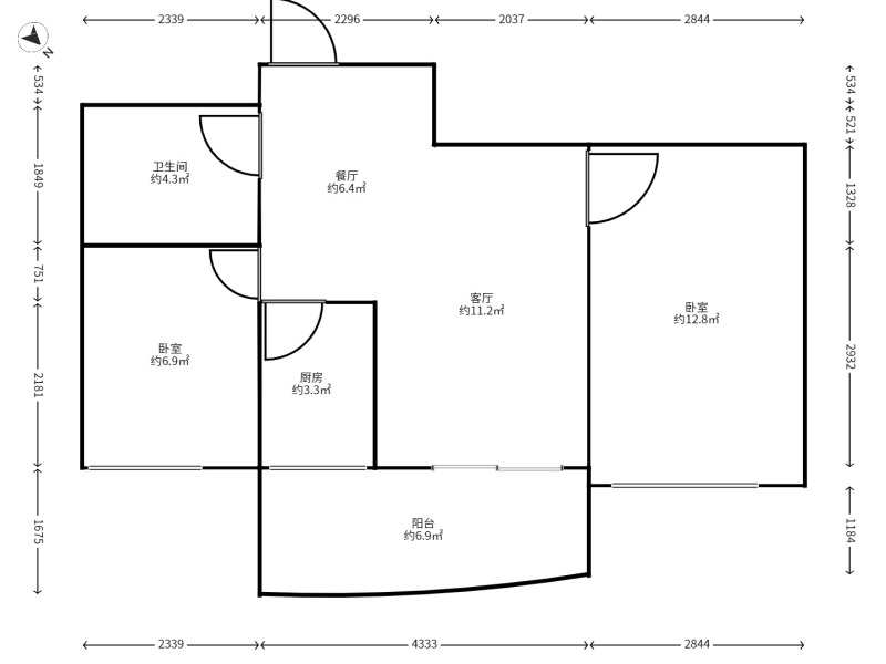 2室1廳1陽臺 世紀(jì)俊園戶型圖