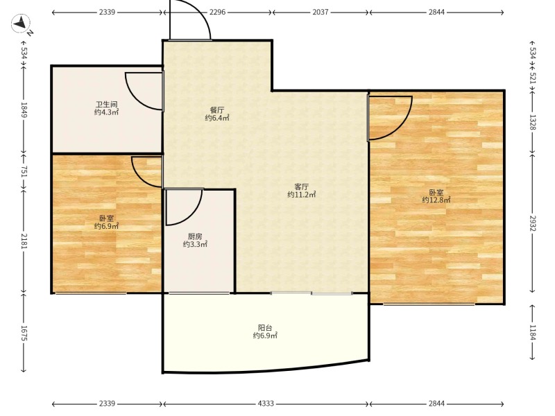 2室1廳1陽臺 世紀(jì)俊園戶型圖