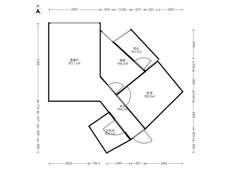 1室1廳1陽臺 美璟欣城戶型圖