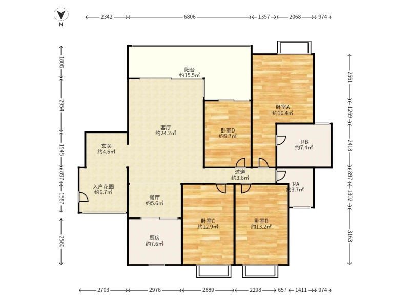 4室2廳2陽臺 銀海暢園西區(qū)戶型圖