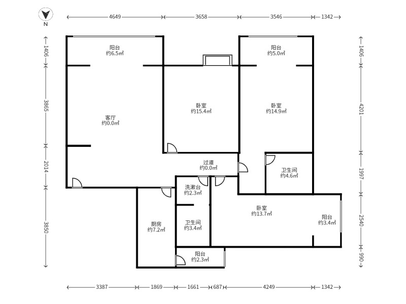 3室2廳 潤城二區(qū)戶型圖