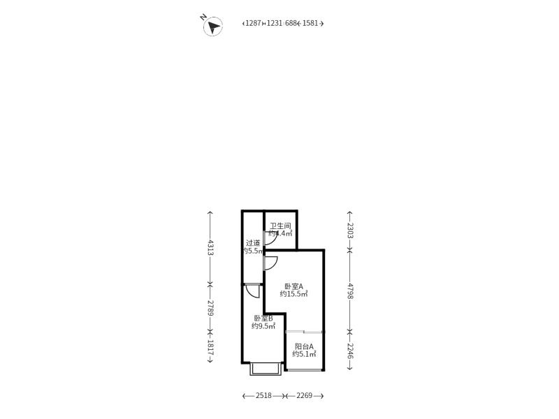 2室2廳 紅星國際晶品公寓戶型圖