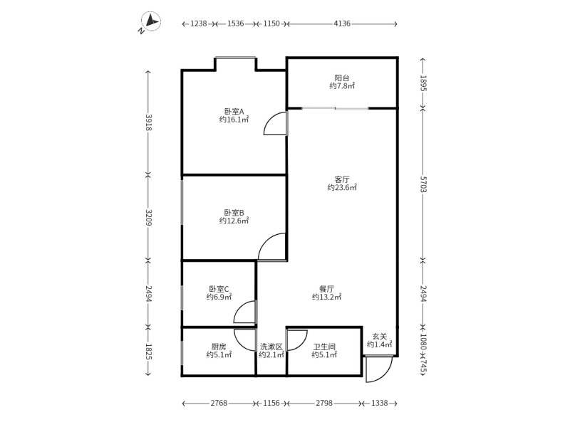 3室2廳1陽(yáng)臺(tái) 和諧世紀(jì)戶(hù)型圖
