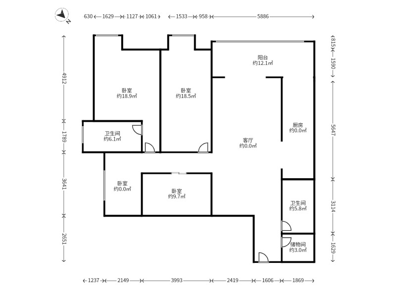 4室2廳2陽臺 濱江俊園一期戶型圖
