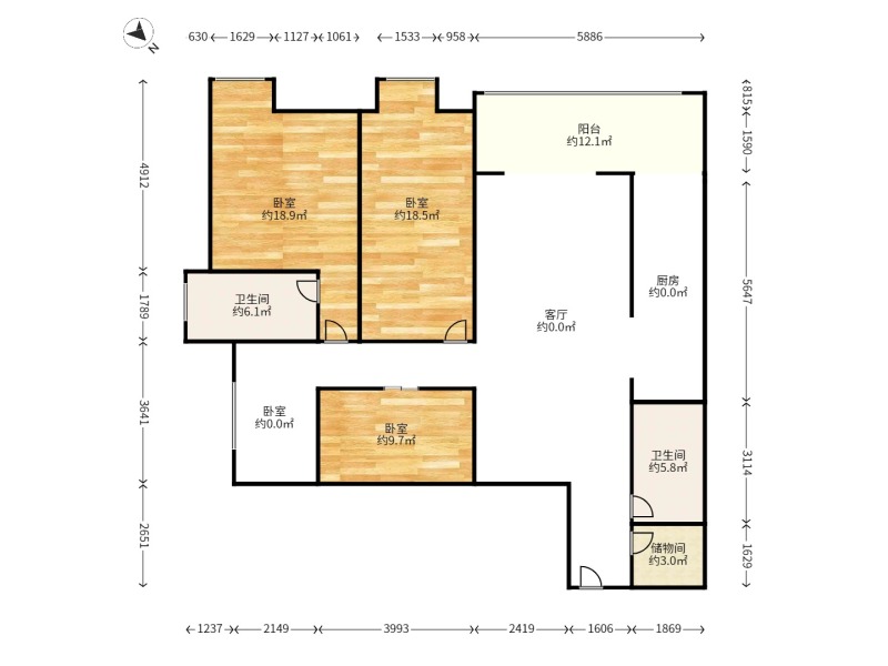 4室2廳2陽臺 濱江俊園一期戶型圖