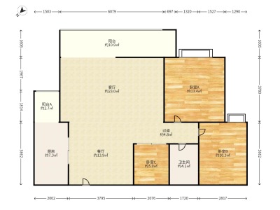 3室2廳1陽(yáng)臺(tái) 新亞洲水木清華