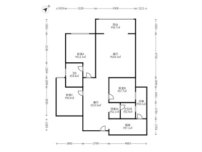 3室2廳1陽臺(tái) 未名城A2