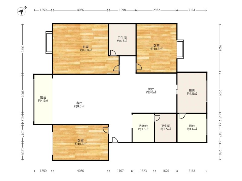 3室2廳2陽臺 美麗新世界戶型圖