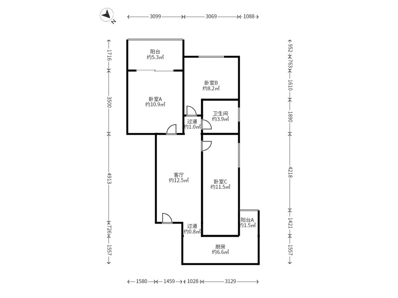 2室2廳1陽(yáng)臺(tái) 恒大云報(bào)華府戶(hù)型圖