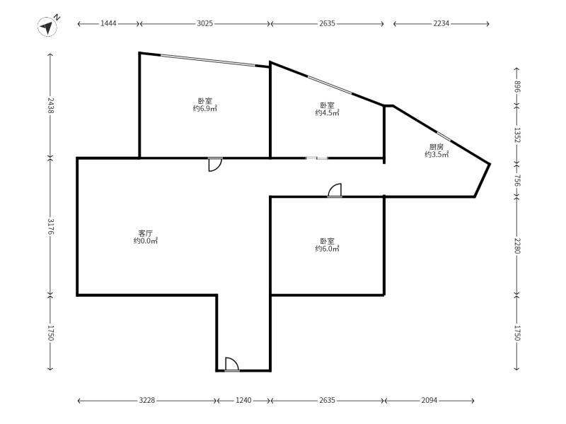 1室1廳1陽臺 凱旋花園戶型圖