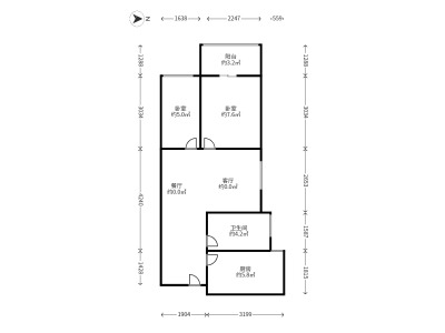 2室1廳1陽臺(tái) 上東城