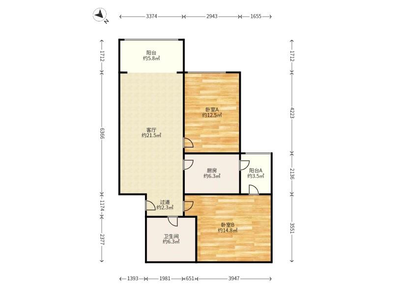 2室2廳1陽臺 廣福城樂福園戶型圖