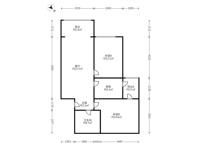 2室2廳1陽臺 廣福城樂福園戶型圖