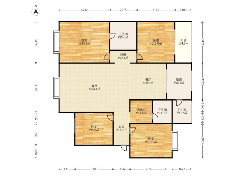 4室2廳2陽臺 機電裕海小區(qū)（上馬村）戶型圖
