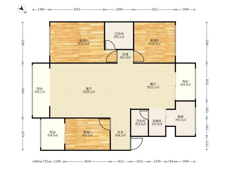 3室2廳2陽臺(tái) 江東花園四季園戶型圖