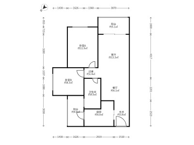 2室2廳1陽(yáng)臺(tái) 中海錦苑戶型圖