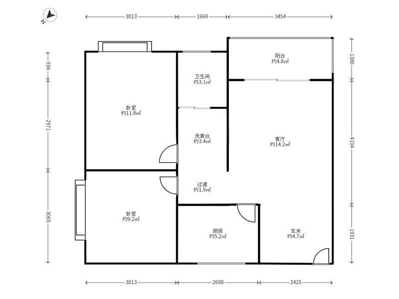2室2廳1陽臺(tái) 時(shí)光俊園戶型圖