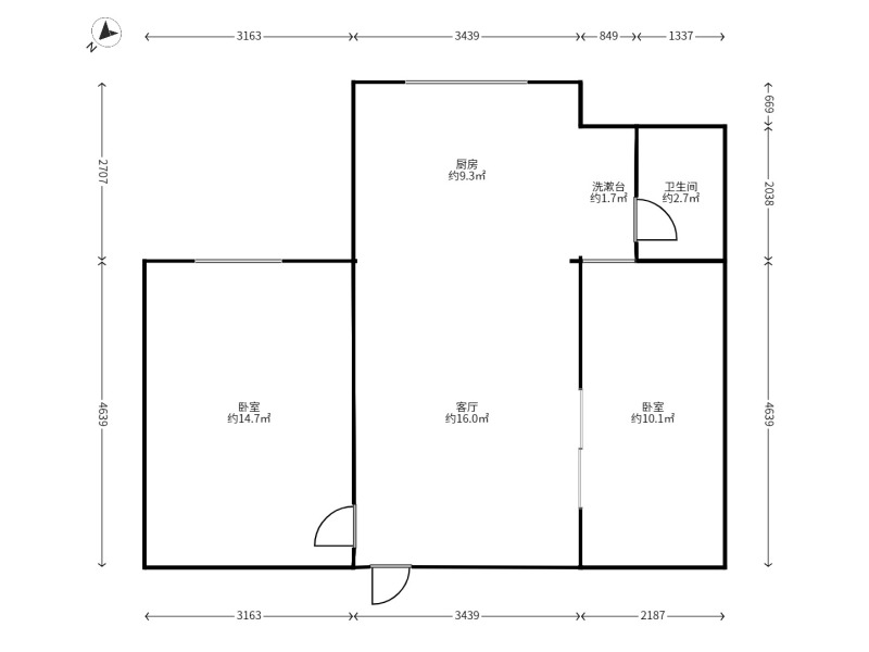2室1廳1陽(yáng)臺(tái) 機(jī)電裕海小區(qū)（上馬村）戶型圖