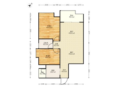 2室2廳1陽臺 實(shí)力北岸