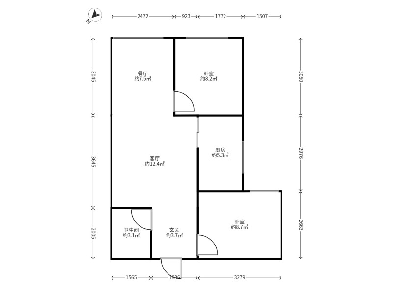 2室1廳 瑞鼎城二期戶型圖