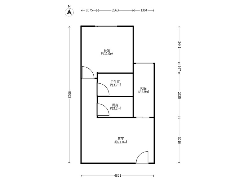 1室1廳1陽臺(tái) 摩瑪戶型圖