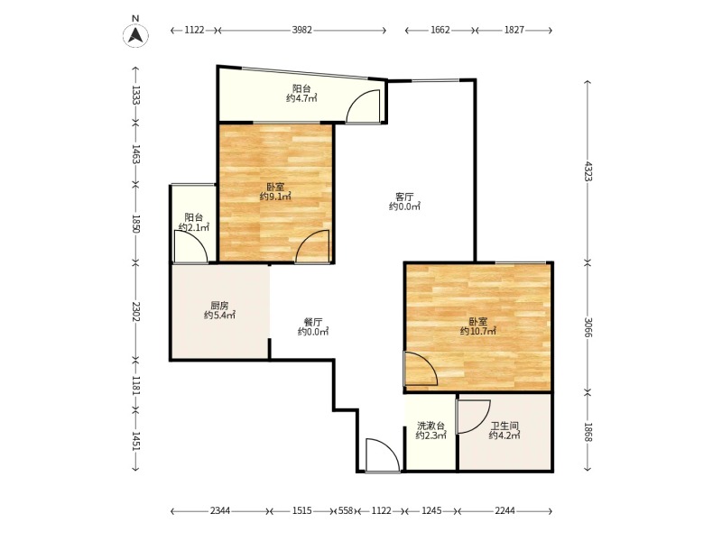 2室2廳1陽臺 世紀俊園戶型圖