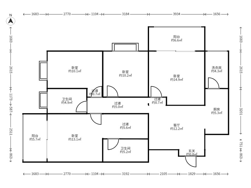 3室2廳2陽臺(tái) 俊發(fā)盛唐城星河郡（一期）戶型圖