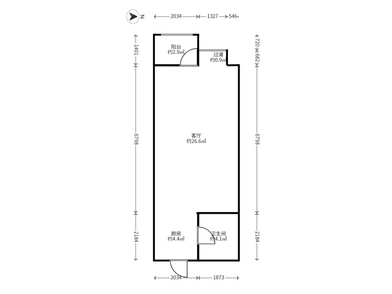 1室1廳1陽臺(tái) SOHO俊園戶型圖
