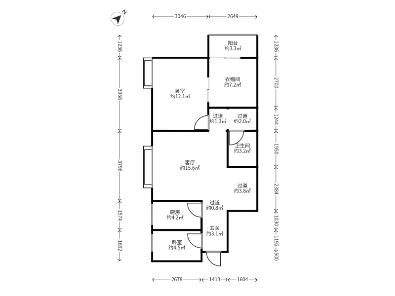 3室2廳1陽(yáng)臺(tái) 金色俊園戶型圖