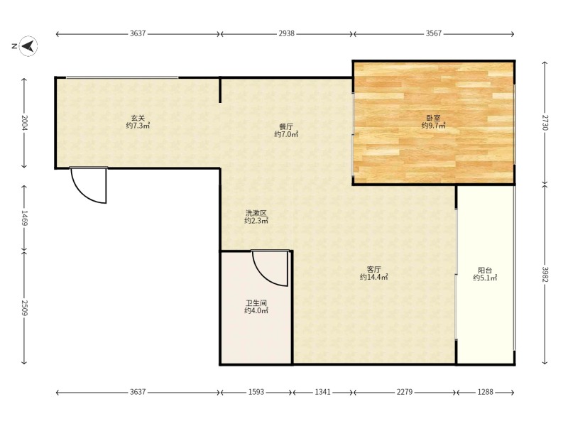 2室2廳1陽臺(tái) 金域緹香戶型圖