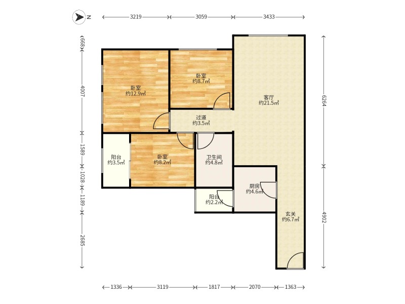 3室2廳1陽臺 俊發(fā)城紫薇苑A區(qū)戶型圖