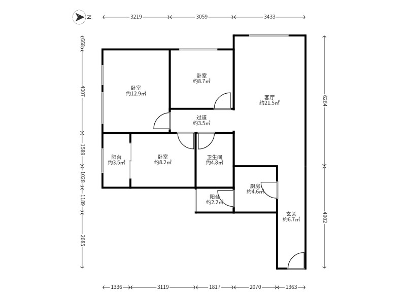 3室2廳1陽臺 俊發(fā)城紫薇苑A區(qū)戶型圖
