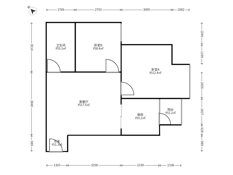2室2廳1陽臺 鑫世界戶型圖