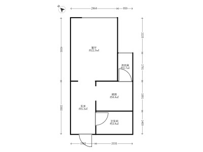 1室1廳1陽臺 時光俊園戶型圖