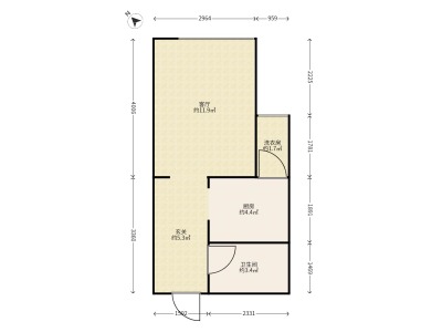 1室1廳1陽臺 時光俊園戶型圖
