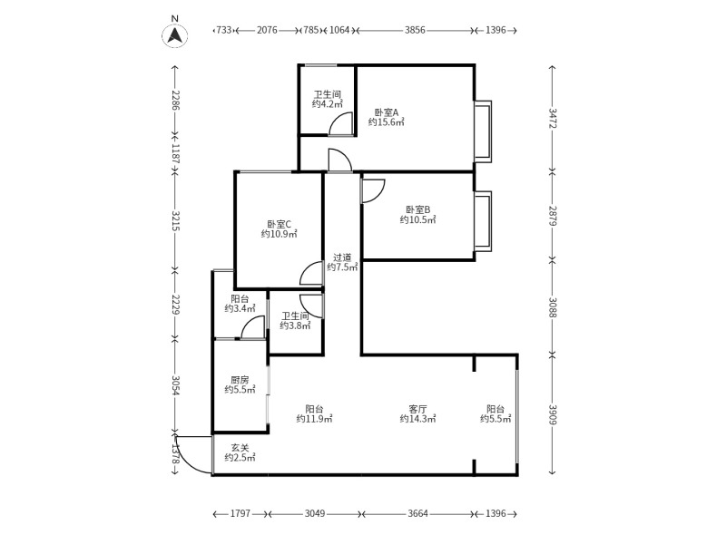4室2廳1陽臺 天怡峰景戶型圖
