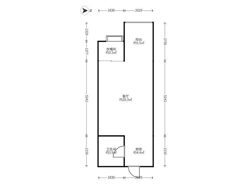 1室1廳1陽(yáng)臺(tái) SOHO俊園戶型圖