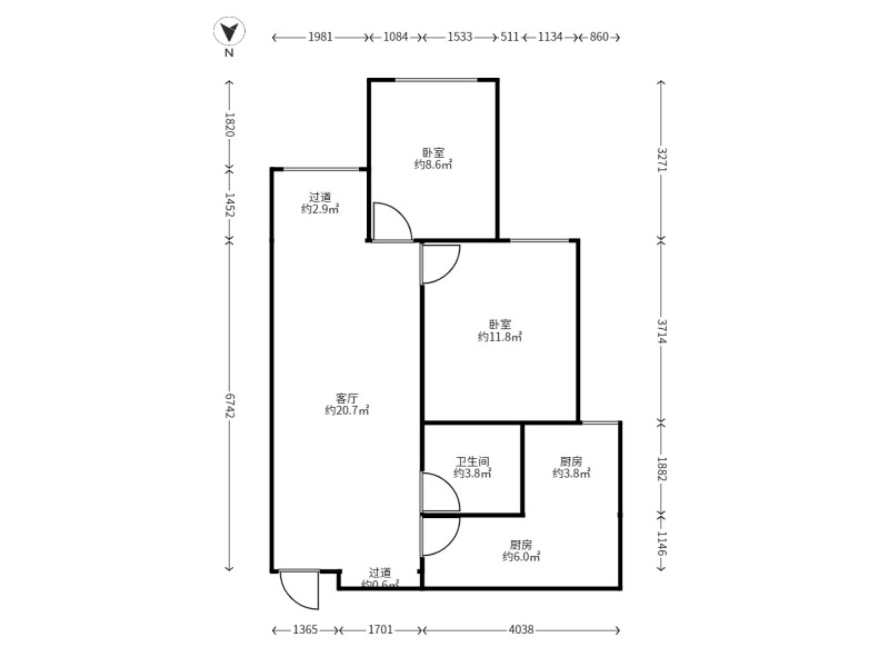 2室2廳1陽(yáng)臺(tái) 俊發(fā)城紫薇苑B區(qū)戶型圖
