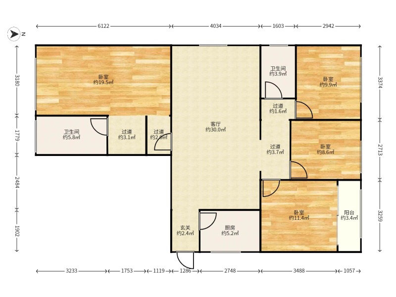 4室2廳1陽臺 保利中心戶型圖