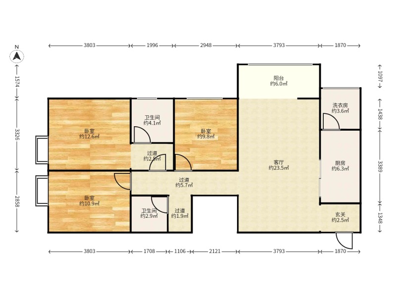 3室2廳1陽臺(tái) 萬宏國際三期戶型圖