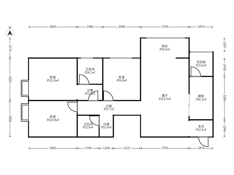 3室2廳1陽臺(tái) 萬宏國際三期戶型圖