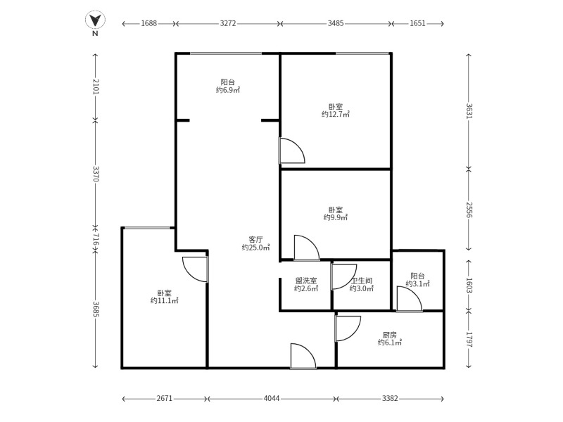 3室2廳2陽臺 金地珺悅戶型圖