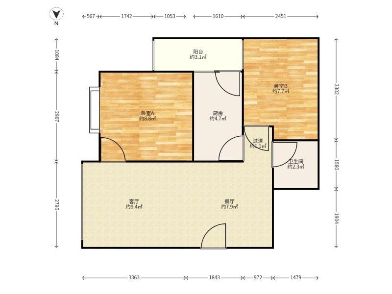 2室1廳 天驕北麓南區(qū)戶型圖