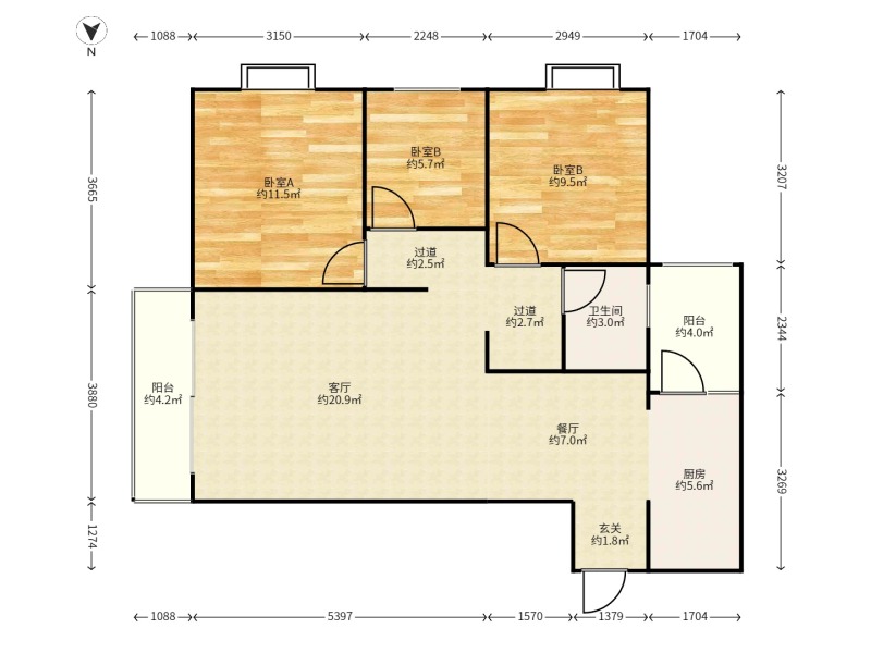 3室2廳1陽臺 翡翠灣戶型圖