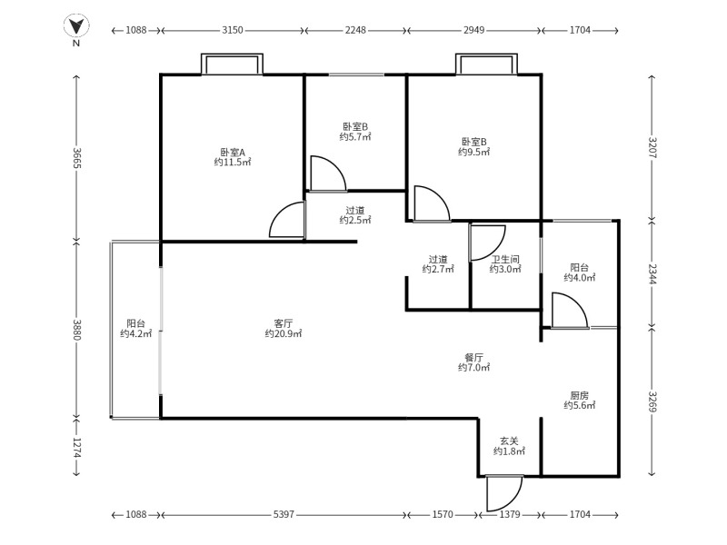 3室2廳1陽臺 翡翠灣戶型圖