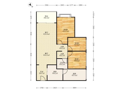 3室2廳1陽(yáng)臺(tái) 中海龍泉公館