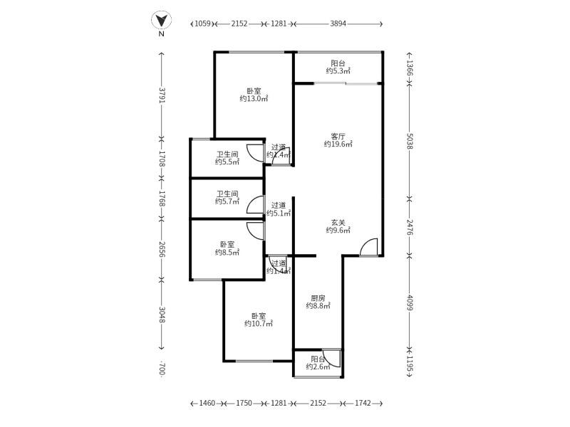 3室2廳1陽(yáng)臺(tái) 保利大家戶型圖
