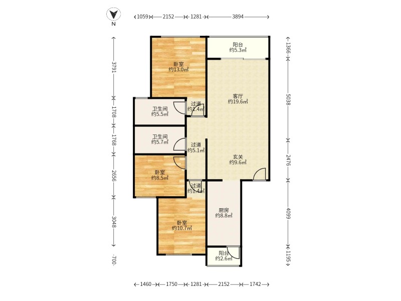 3室2廳1陽(yáng)臺(tái) 保利大家戶型圖