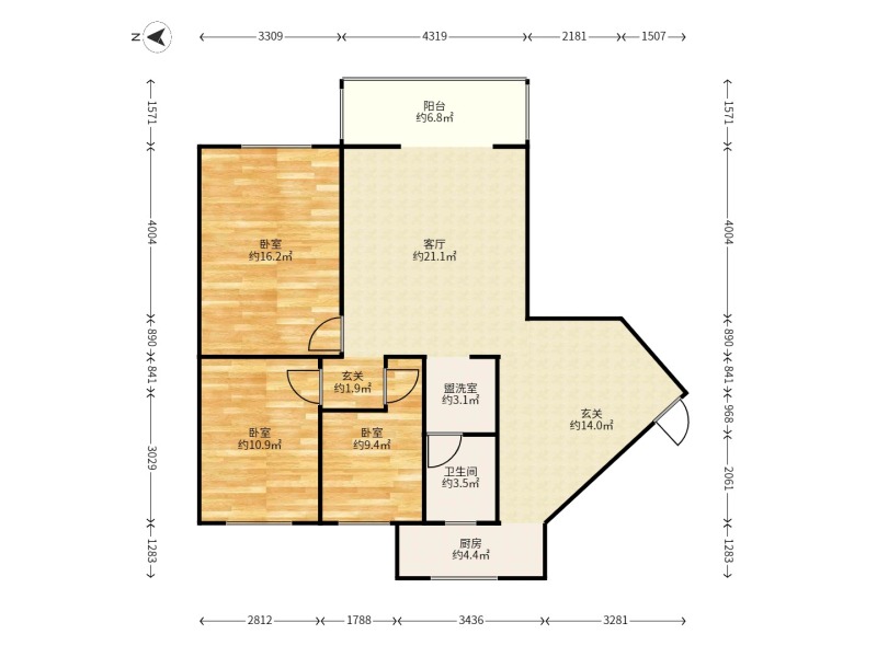 3室2廳1陽(yáng)臺(tái) 金星小區(qū)戶型圖